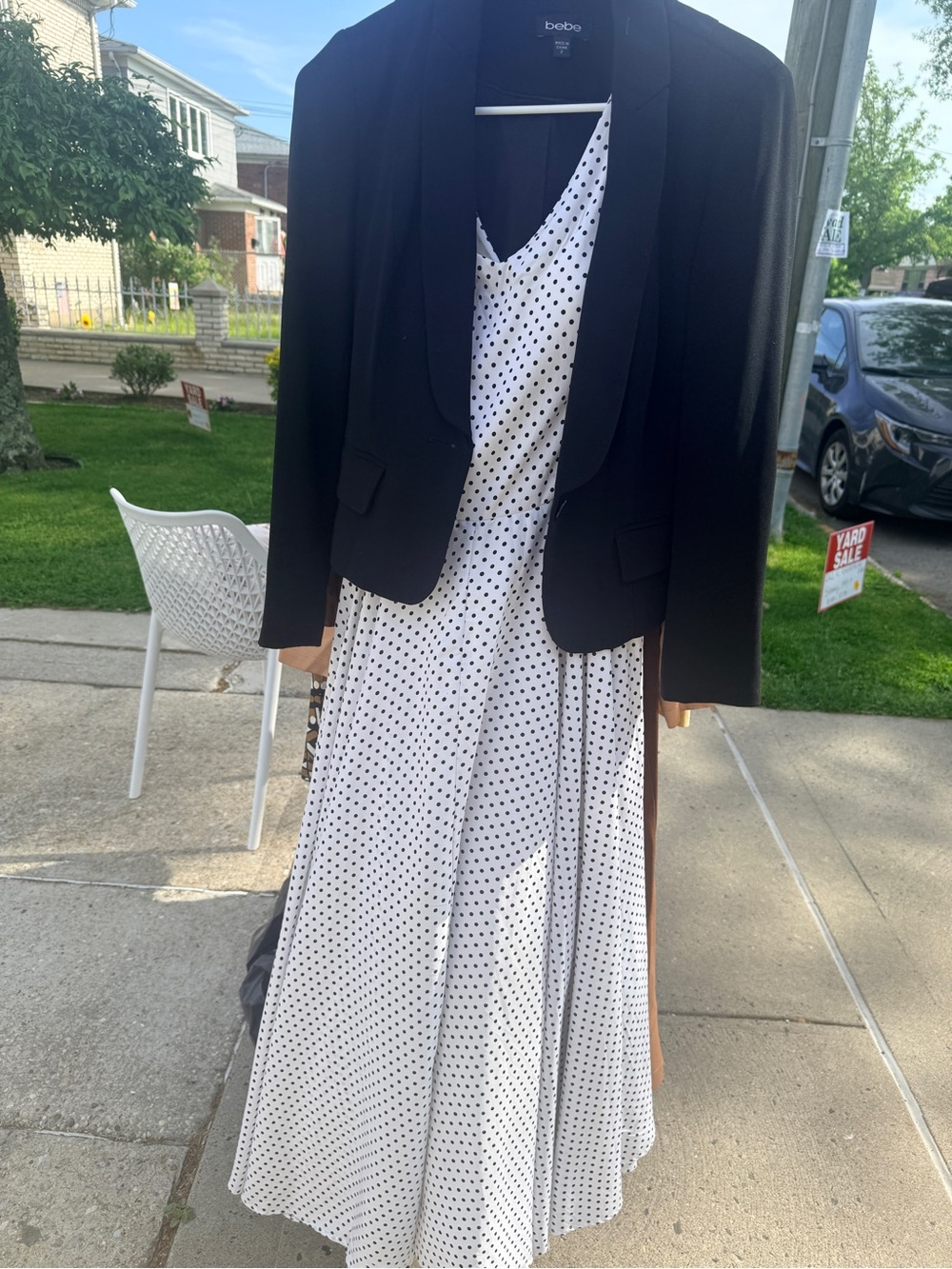 bebe Black Blazer with White Polka Dot Dress